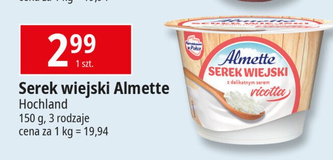 Serek wiejski z serem ricotta Hochland almette promocja w Leclerc