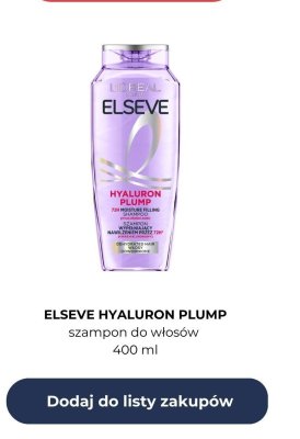 Szampon do włosów Elseve Hyaluron Plump promocja w Dino