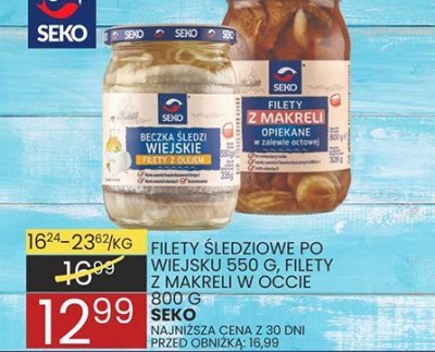 Filety śledziowe po wiśnieńsku 550 g, filety z makrelą w oleju 800 g promocja w Wafelek