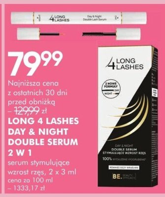 Serum stymulujące wzrost rzęs Long 4 Lashes Day + Night Double Serum 2 w 1, 2 x 3 ml promocja w Super-Pharm