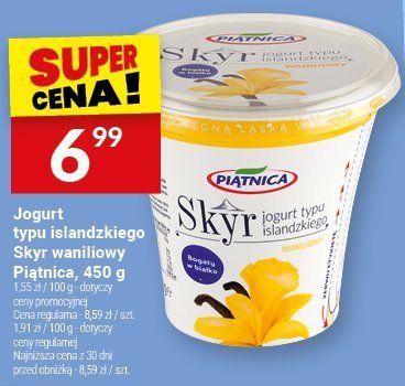 Jogurt typu islandzkiego Skyr waniliowy Piątnica, 450 g promocja w Twój Market