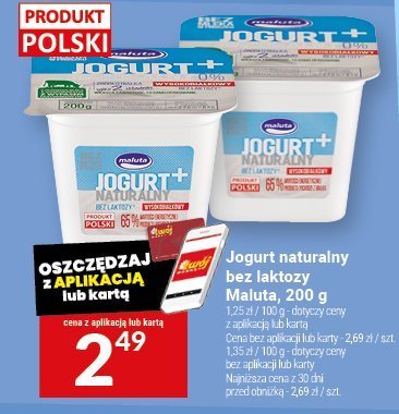 Jogurt naturalny lub laktozy Maluta, 200 g promocja w Twój Market