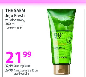 Aloesowy żel nawilżający tuba The saem jeju fresh aloe promocja w Hebe