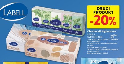 Chusteczki higieniczne LABELL wybrane rodzaje 10x10 szt., 100-120 szt. promocja w Intermarche
