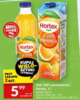 Sok 100% pomarańcza Hortex, 1 l promocja w Twój Market