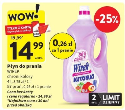 Płyn do prania WIREK chroni kolory Automat promocja w Intermarche