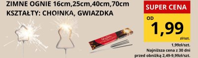 Zimne ognie 16cm, 25cm, 40cm, 70cm kształty: chqinka, gwiazdka promocja w Supeco