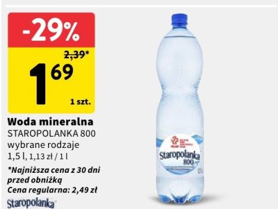 Woda mineralna Staropolanka 800 wybrane rodzaje promocja w Intermarche