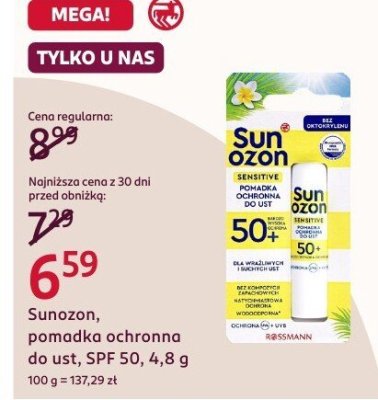 Pomadka ochronna Sunozon do ust, SPF 50, 4,8 g promocja w Rossmann