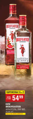 Gin Beefeater 40%/37,5%, 700 ML promocja w Biedronka
