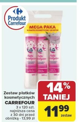 Zestaw płatków kosmetycznych Carrefour 3 x 120 szt. promocja w Carrefour