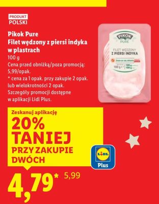 Pikok Pure Filet wędzony z piersi indyka w plastrach promocja w Lidl
