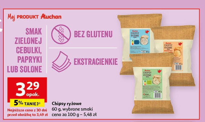 Chipsy ryżowe zielona cebulka Auchan promocja w Chorten