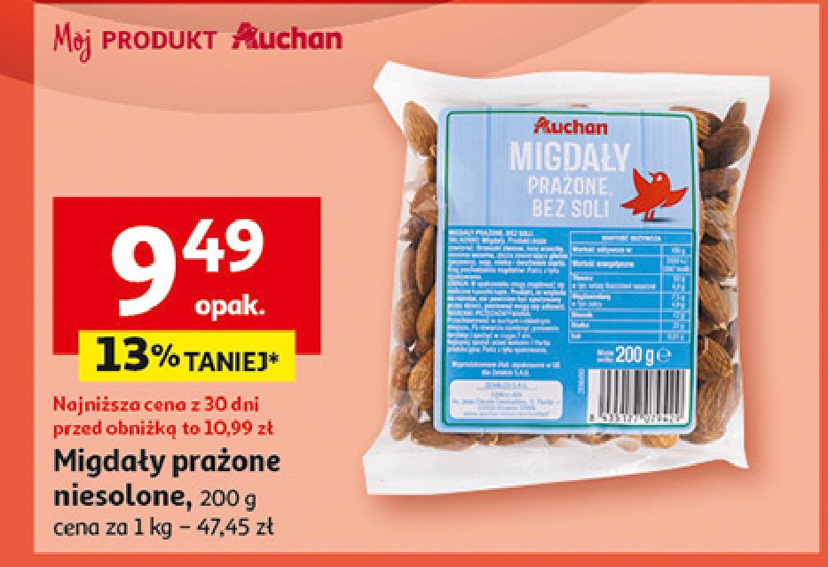 Migdały prażone bez soli Auchan promocja w Auchan