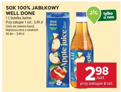 Sok 100% jabłkowy Well Done promocja w Stokrotka