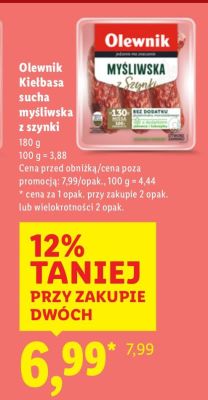 Kiełbasa sucha myśliwska z szynki promocja w Lidl