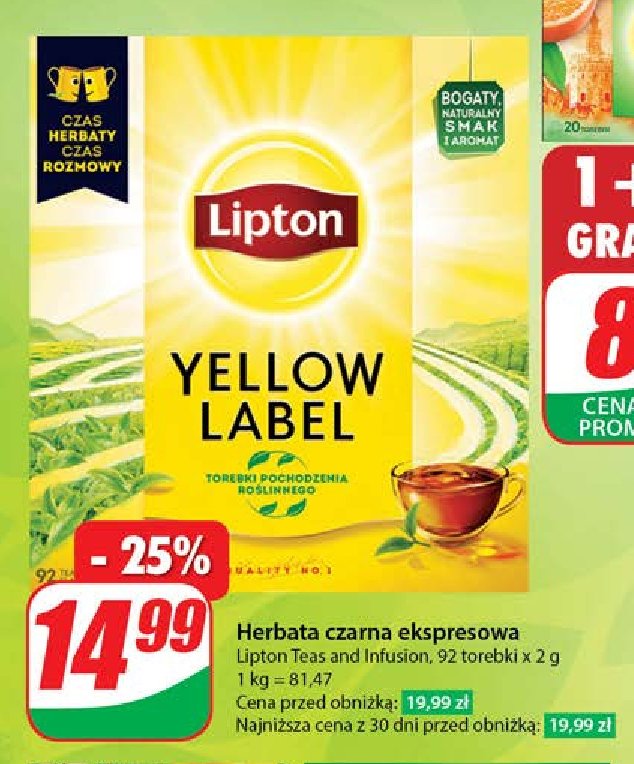 Herbata Lipton yellow label tea promocja w Dino