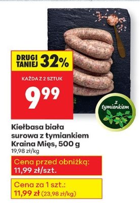 Kiełbasa biała surowa z tymiankiem Kraina Mięs 500 g promocja w Biedronka