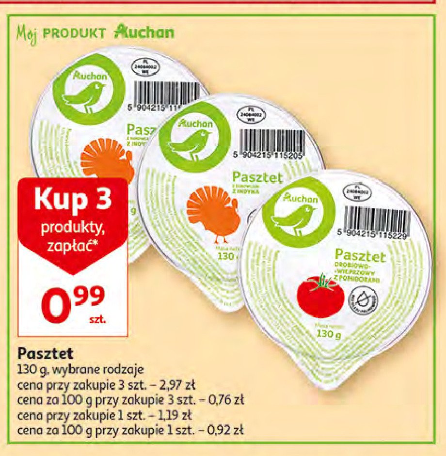 Pasztet drobiowy Auchan na co dzień (logo zielone) promocja w Stokrotka