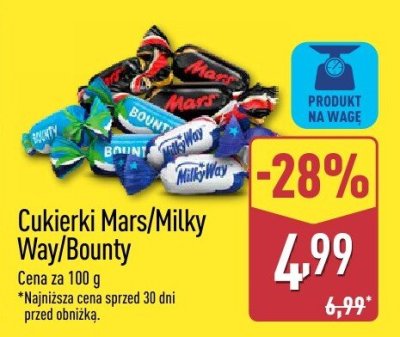 Cukierki Mars, Milky Way, Bounty 100 g promocja w Aldi