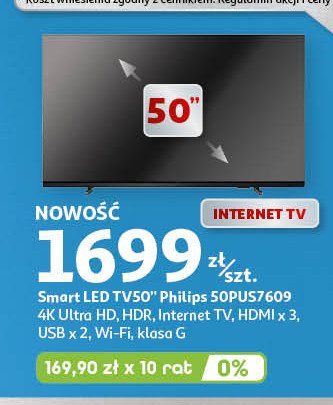 Telewizor 50'' 50pus7609 Philips promocja w Auchan