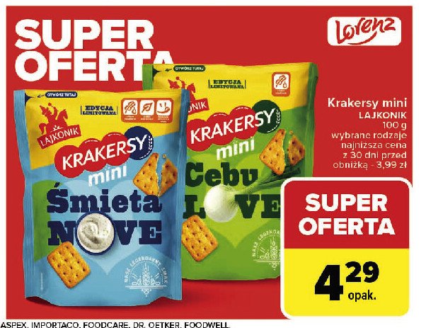 Krakersy śmietanove Lajkonik mini krakersy promocja w Carrefour Market