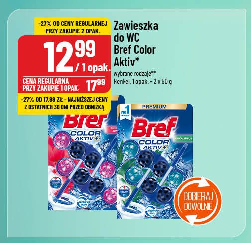 Kostka do wc eucalyptus Bref blue aktiv promocja w POLOmarket