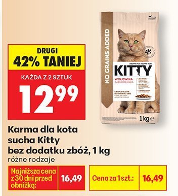 Karma dla kota sucha bez dodatku zbóż, różne rodzaje Kitty promocja w Biedronka