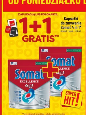 Kapsułki do zmywania Somat 4 in 1 1+1 gratis promocja w POLOmarket
