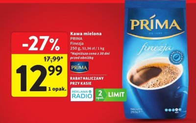 Kawa mielona PRIMA Finezja 250 g promocja w Intermarche