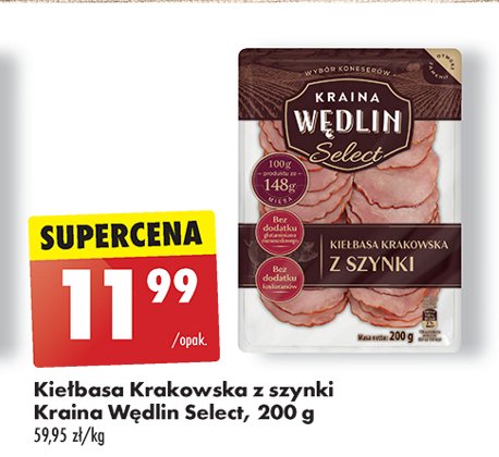 Kiełbasa krakowska z szynki Kraina wędlin select promocja w Biedronka