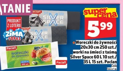 Woreczki do żywności Silver Space 20x30 cm 250 szt. / worki na śmieci z taśmą 60 L 10 szt. / 35 L 15 szt. Paclan promocja w TOPAZ