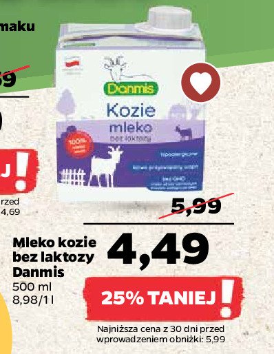 Mleko kozie bez laktozy Danmis promocja