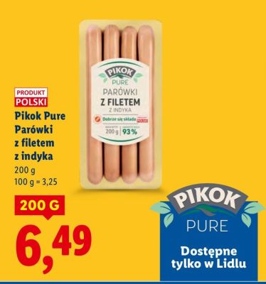Parówki z filetem z indyka Pikok Pure promocja w Lidl