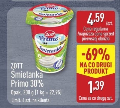 Śmietanka Primo 30% 200 g promocja w Aldi