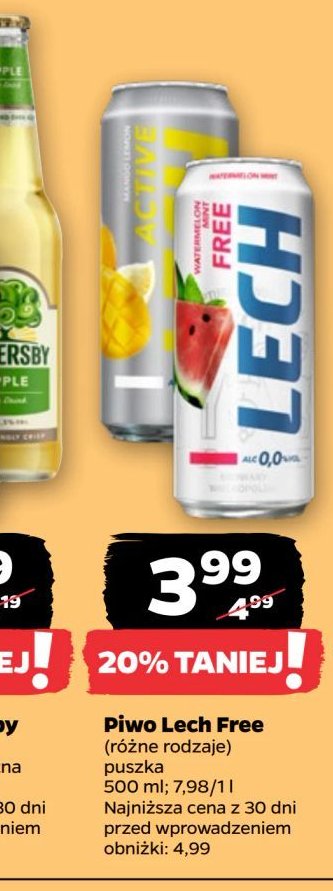 Piwo Lech free active hydrate mango i cytryna promocja w Netto