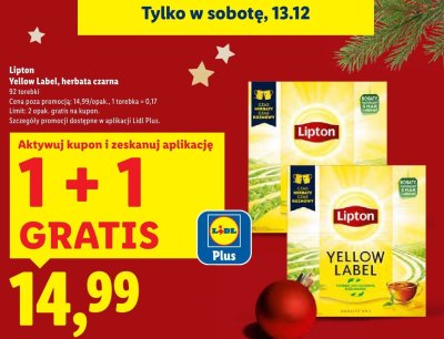 Herbata Lipton Yellow Label, herbata czarna 92 torebki promocja w Lidl