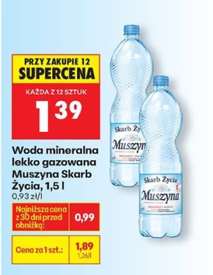 Woda mineralna lekko gazowana Muszyna Skarb Życia promocja w Biedronka