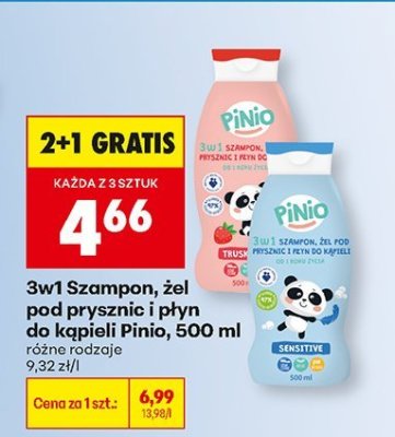 Szampon, żel pod prysznic i płyn do kąpieli Pinio 3w1 500ml różne rodzaje promocja w Biedronka