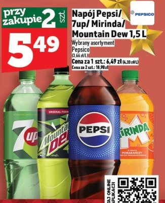 Napój Pepsi/7up/Mirinda/Mountain Dew 1,5L różne smaki promocja w TOPAZ