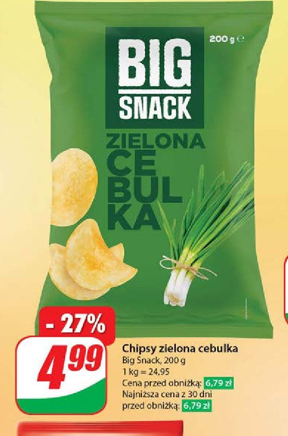 Chipsy zielona cebulka Big snack promocja w Dino