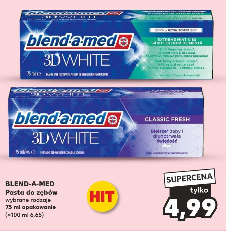 Pasta do zębów extreme mint kiss Blend-a-med 3d white promocja