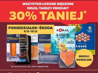 Wszystkie łososie wędzone drugi, tańszy produkt 30% taniej promocja w Netto