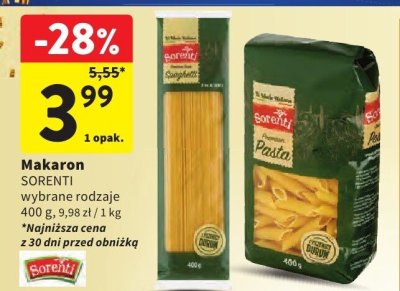 Makaron SORENTI wybrane rodzaje promocja w Intermarche