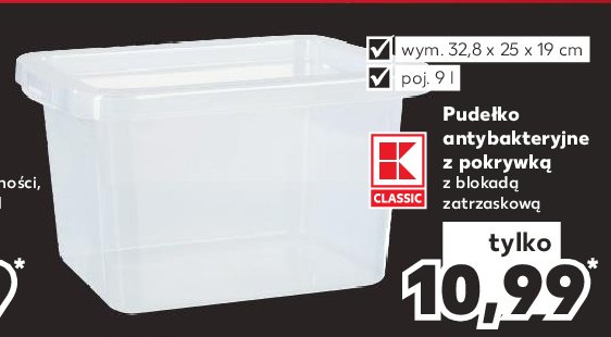 Pudełko antybakteryjne z pokrywką 32.8 x 25 x 19 cm poj. 9 l K-classic promocja