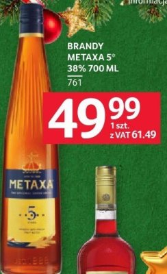 Brandy Metaxa 5* 38% 700 ML promocja w Selgros
