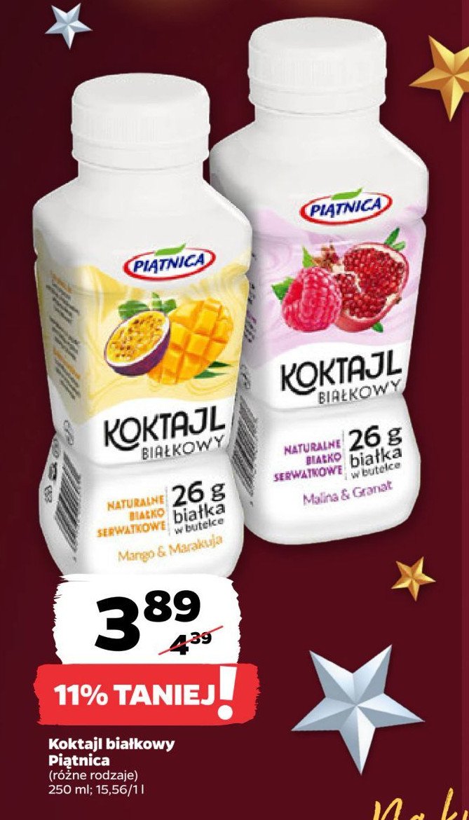 Koktajl z białkiem serwatkowym mango marakuja owies Piątnica promocja w Netto