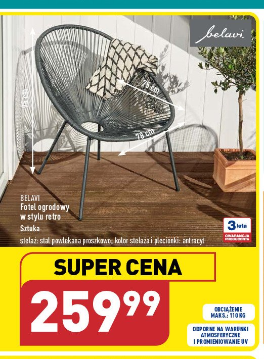 Fotel ogrodowy retro BELAVI promocja w Selgros