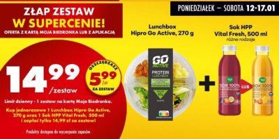 Zestaw: Lunchbox Hipro Go Active 270g + Sok HPP Vital Fresh 500ml różne rodzaje promocja w Biedronka