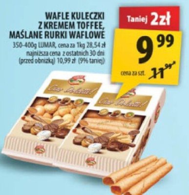 Wafle kuleczki z kremem toffee, maślane rurki waflowe Lomax promocja w Arhelan